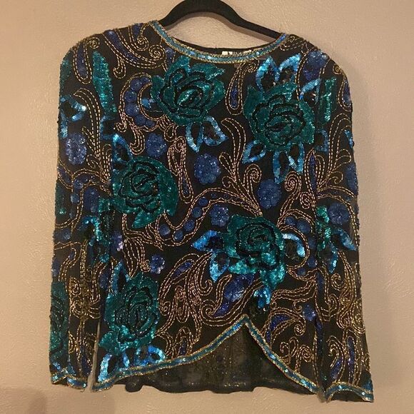 VINTAGE Silk Beaded Evening Top Blouse NiteLine Size 10 - Picture 1 of 10